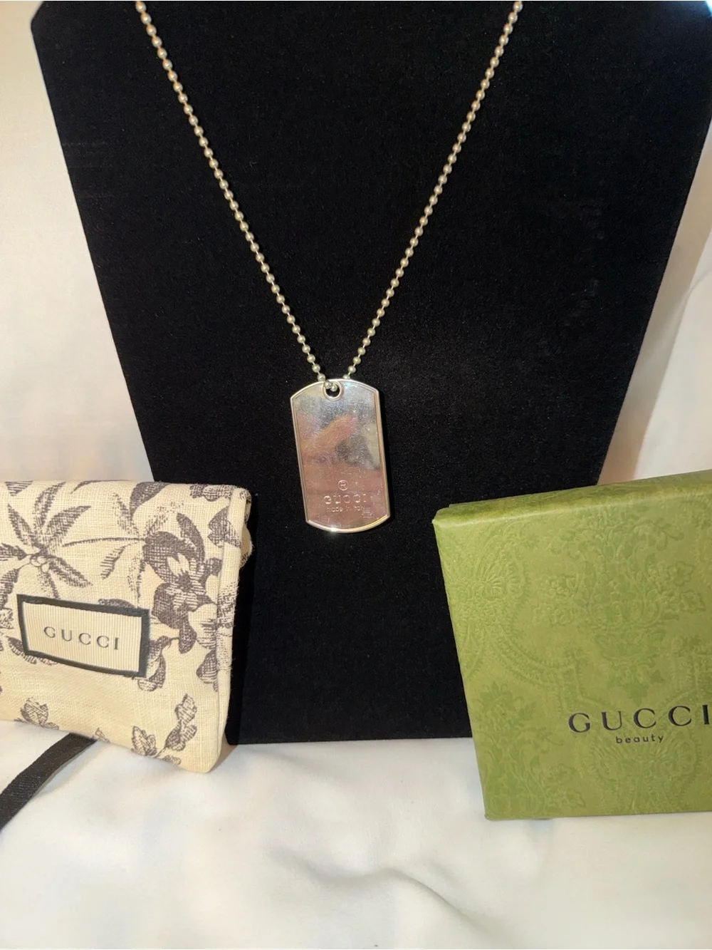 Gucci Silver-Tone Dog Tag Pendant Necklace